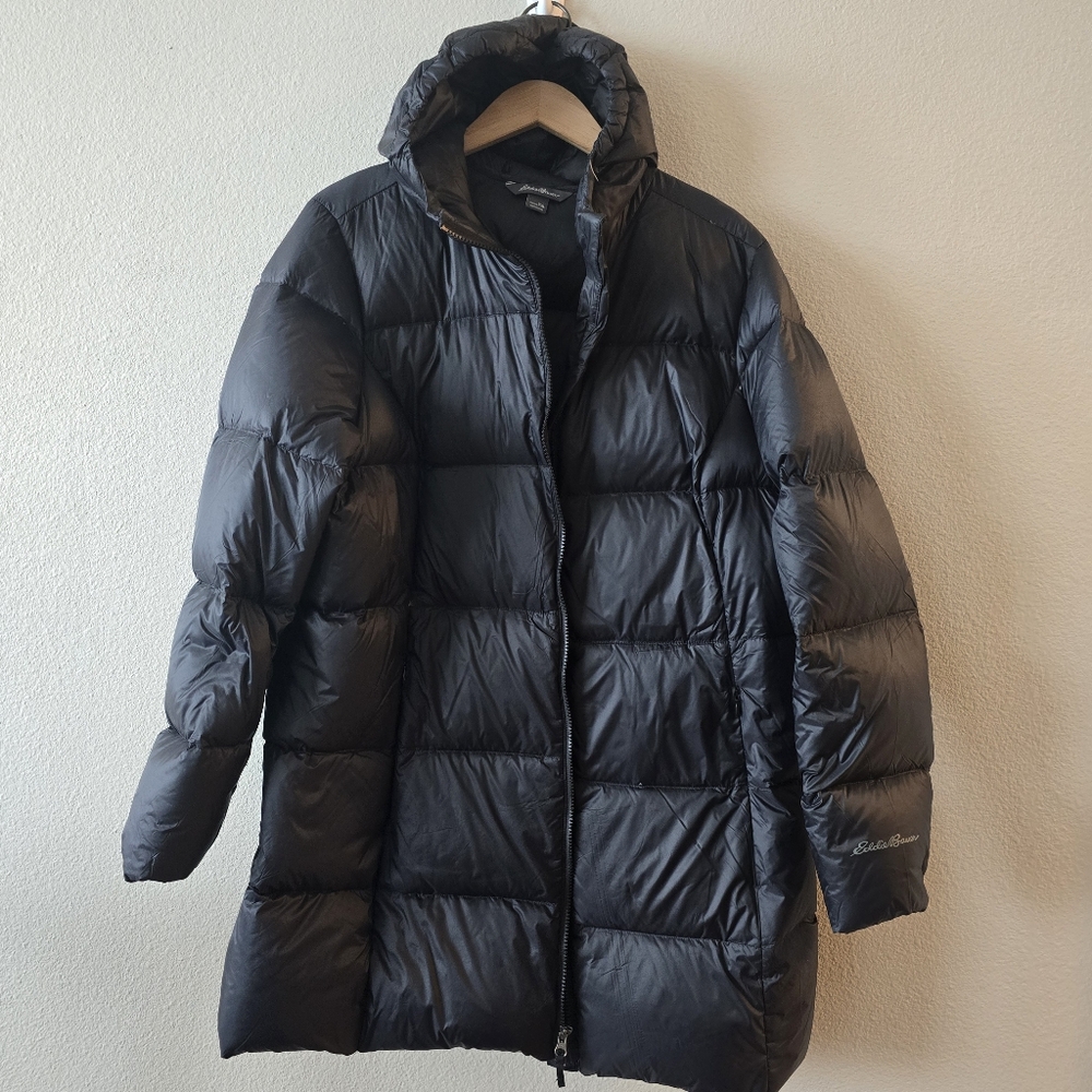 Eddie Bauer Luna Peak Down Parka Jacket Womens Sz XXL Black Hooded Winter EUC